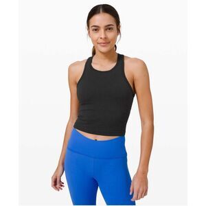 EUC Lululemon Ebb To Street Racerback Crop Tank Black Ribbed Size 4 Cropped